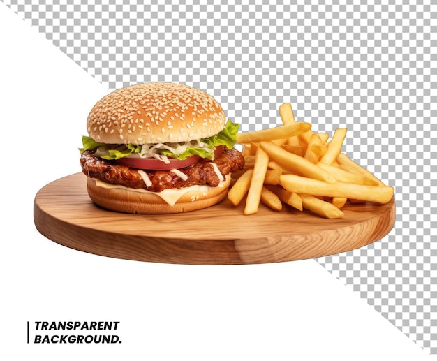 Delicioso hambúrguer e Fred Fries PSD fundo transparente