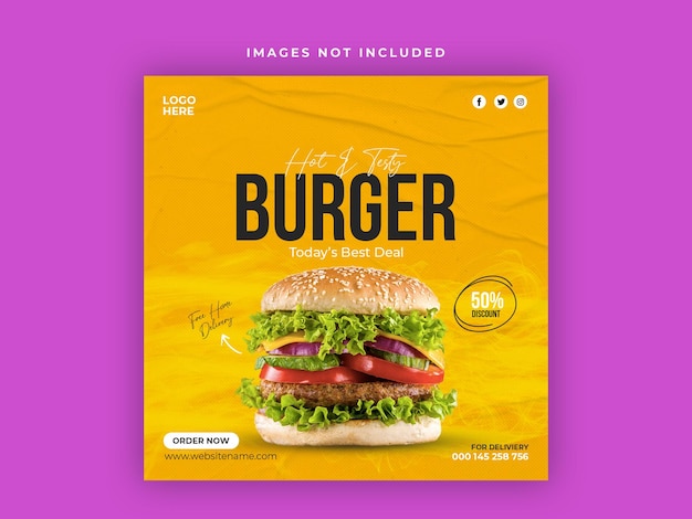 Delicioso hambúrguer e menu de comida modelo de banner de mídia social do facebook psd premium