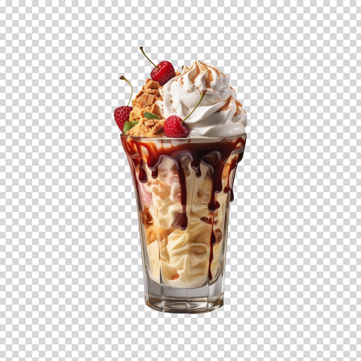 PSD delicioso helado de chocolate en taza de waffle sobre fondo transparente