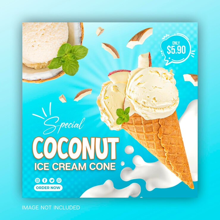 PSD delicioso helado de coco banner de redes sociales diseño de publicación de instagram