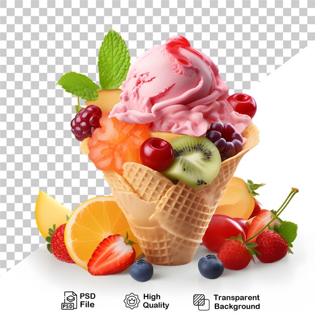 PSD delicioso helado con frutas aisladas en un fondo transparente incluye archivo png