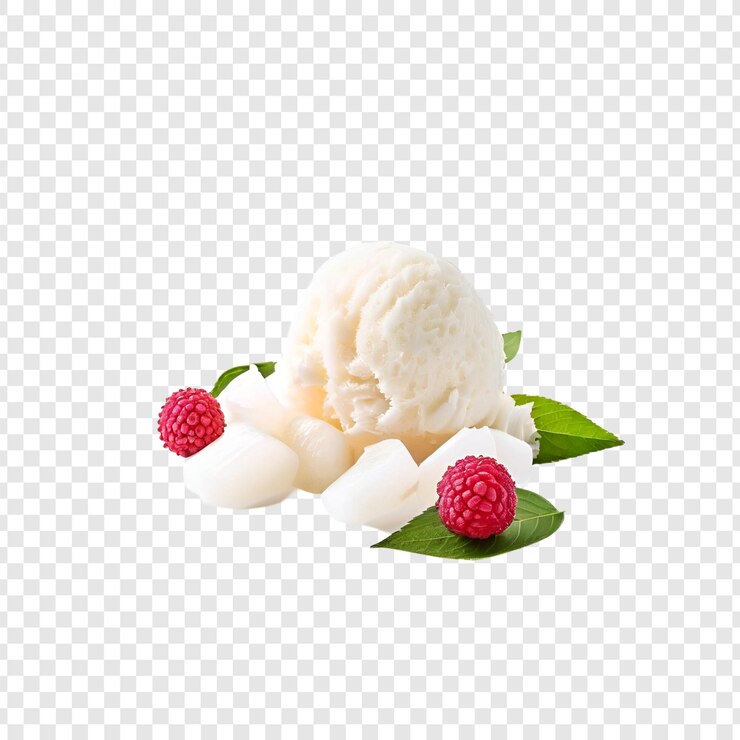 PSD delicioso helado de lychee y frambuesa con guarnición