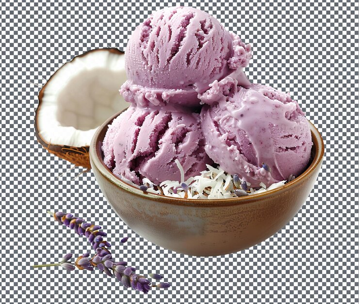 PSD delicioso helado de naranja lavanda aislado sobre un fondo transparente