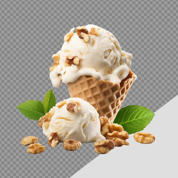 Delicioso helado de nueces crujientes aislado en un fondo transparente