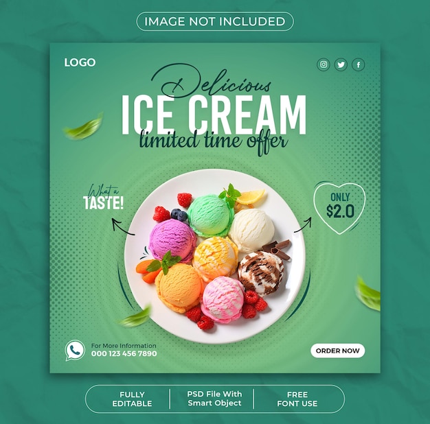 PSD delicioso helado promoción de redes sociales y plantilla de diseño de publicación de instagram