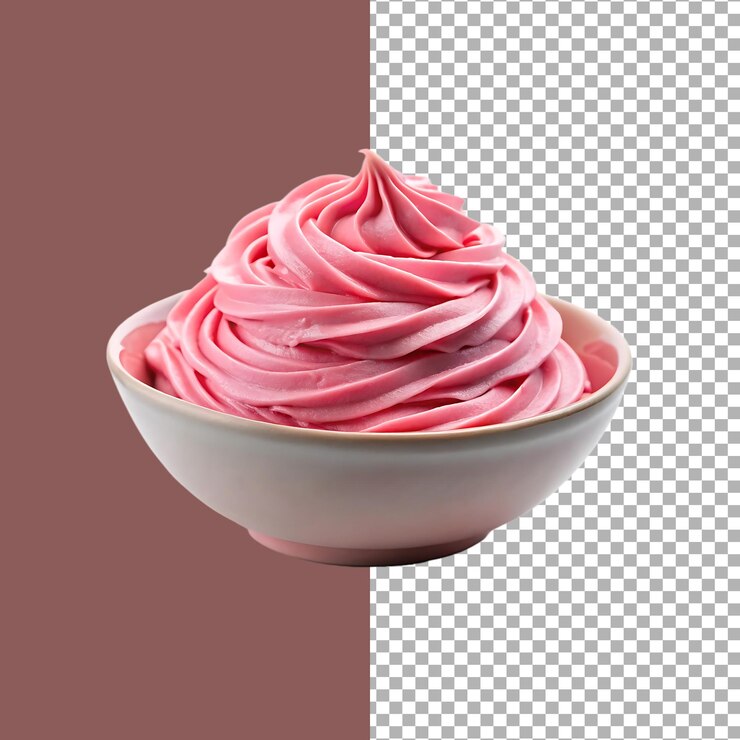 Delicioso helado rosa en un tazón
