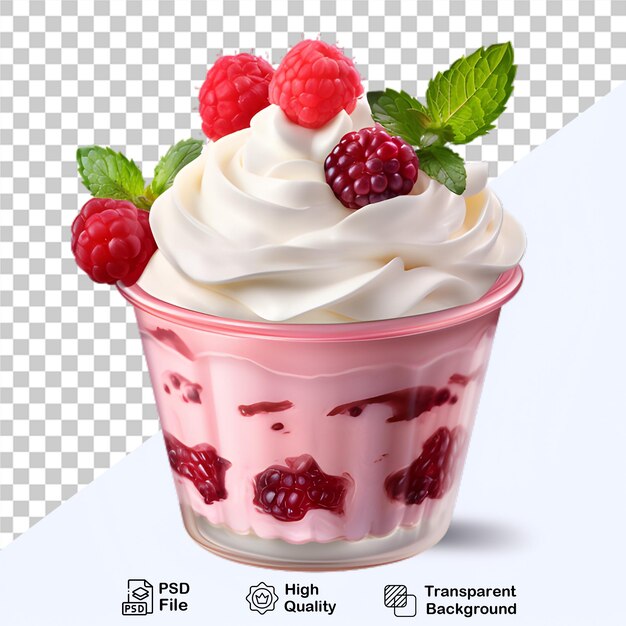 Delicioso helado en taza con bayas aisladas en un fondo transparente incluye archivo png