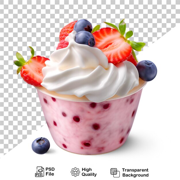 PSD delicioso helado en taza con bayas aisladas en un fondo transparente incluye archivo png