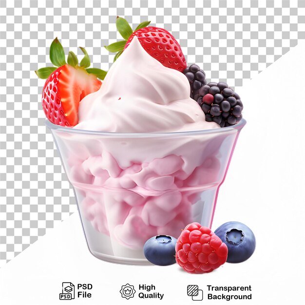 Delicioso helado en taza con bayas aisladas en un fondo transparente incluye archivo png