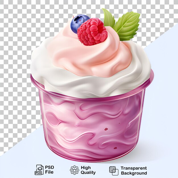 PSD delicioso helado en taza con bayas aisladas en un fondo transparente incluye archivo png