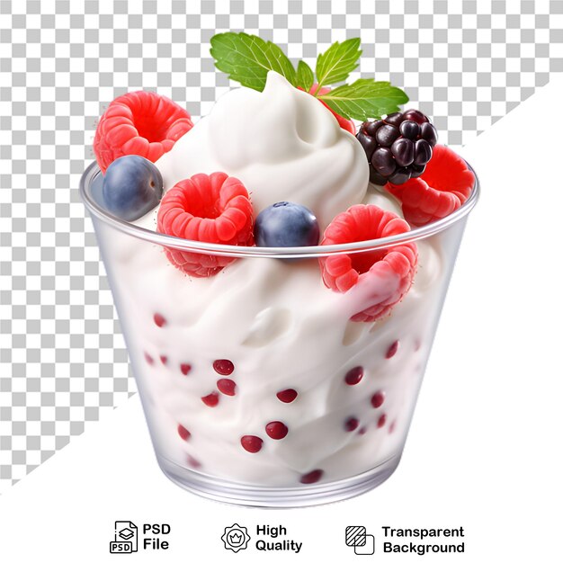 PSD delicioso helado en taza con bayas aisladas en un fondo transparente incluye archivo png