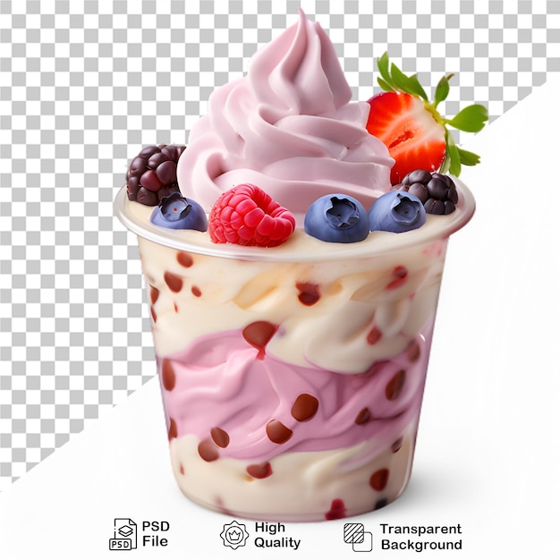 Delicioso helado en taza con bayas aisladas en un fondo transparente incluye archivo png