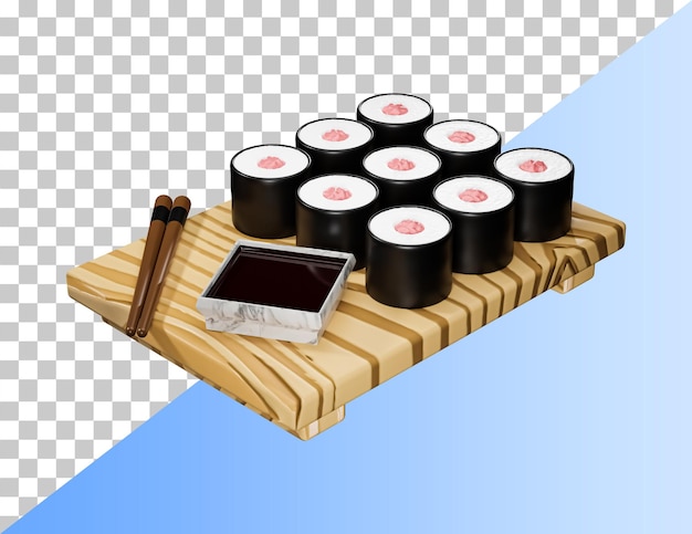 Delicioso ícone de sushi 3d. PSD renderização 3D