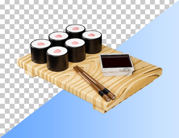 Delicioso ícone de sushi 3d. PSD renderização 3D