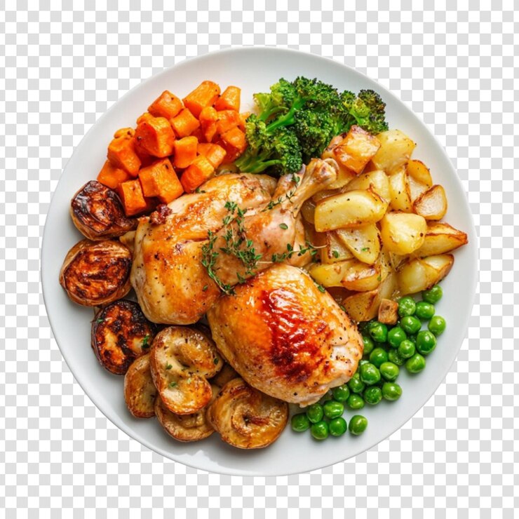 Delicioso jantar de frango assado com legumes