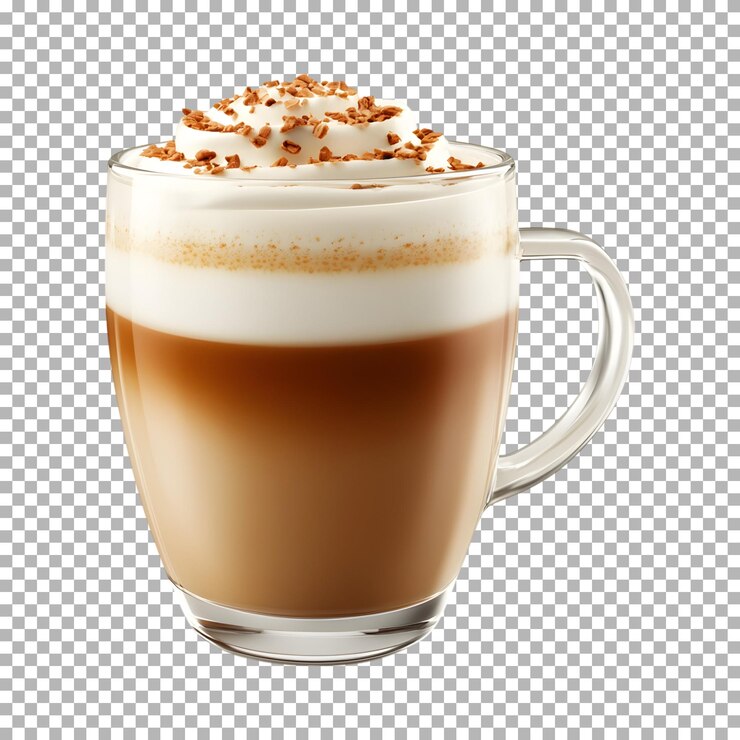 PSD un delicioso latte con crema batida aislado sobre un fondo transparente