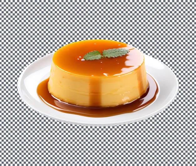 El delicioso leche flan glaza caramelo aislado sobre un fondo transparente