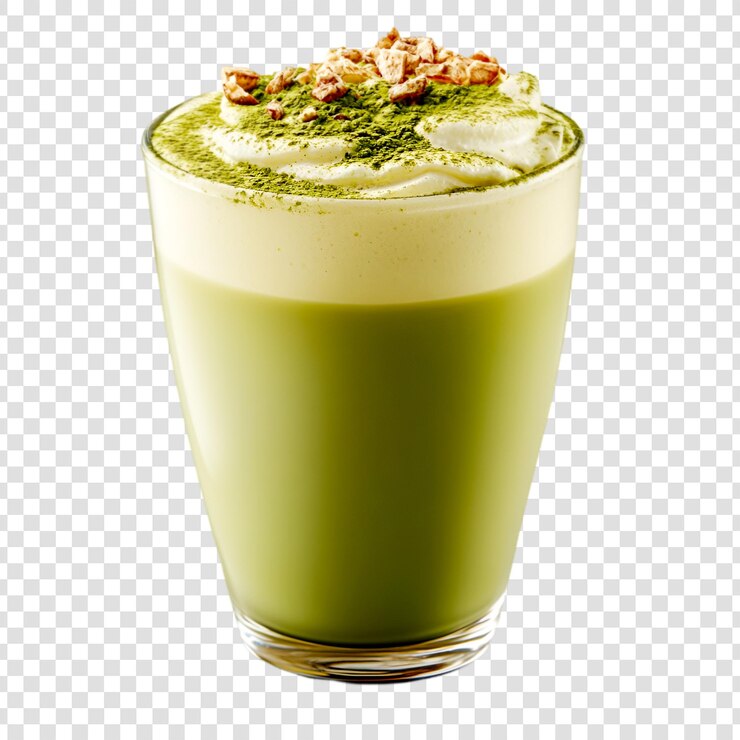 PSD delicioso matcha latte con crema batida y nueces una refrescante bebida de té verde