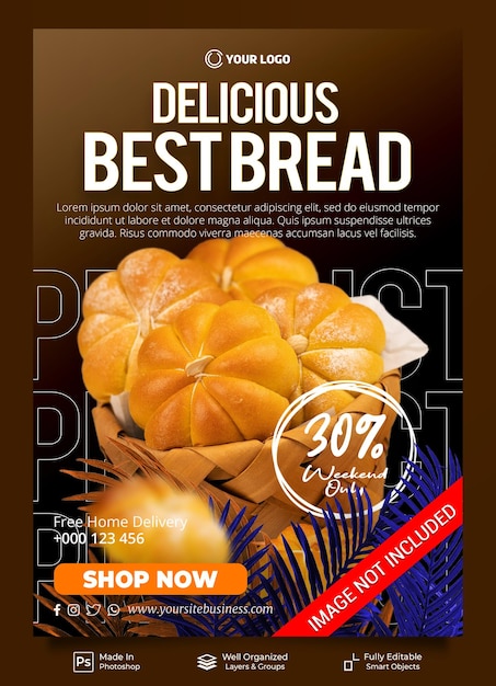 Delicioso melhor modelo de banner de promoção de pão premium