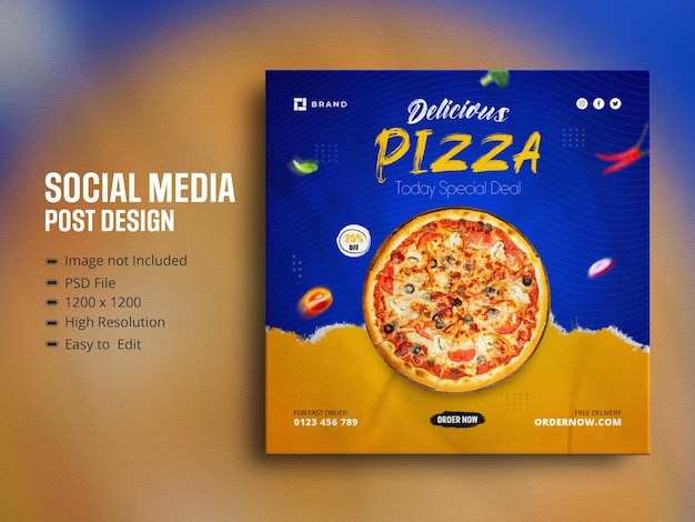 Delicioso menú de comida de pizza promoción en redes sociales y diseño de publicación de banner de instagram