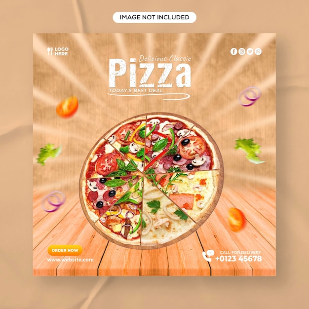 Delicioso menu de comida de pizza e modelo de banner de postagem de mídia social de restaurante