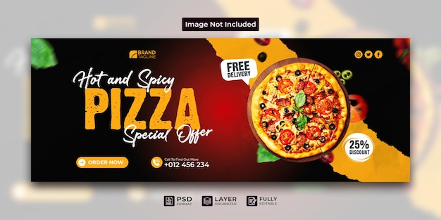 Delicioso menu de fast food de pizza saborosa e banner de modelo de postagem de facebook de mídia social de restaurante