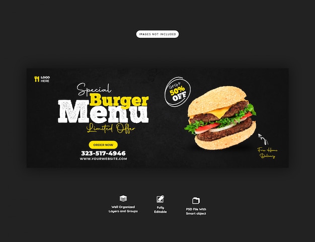 Delicioso menu de vendas de comida modelo de capa do Facebook