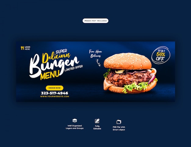 Delicioso menu de vendas de comida modelo de capa do Facebook