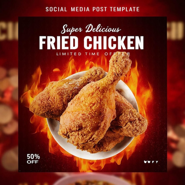 PSD delicioso menú de pollo frito y plantilla de banner de redes sociales del restaurante
