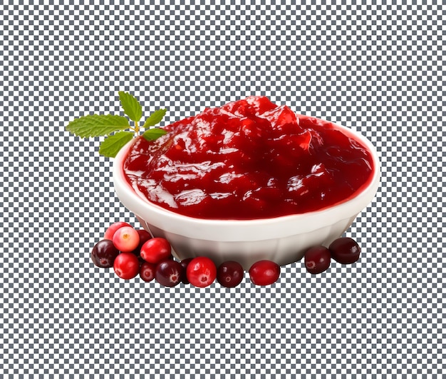 PSD delicioso molho de cranberry em tigela isolado em fundo transparente