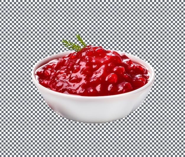 Delicioso molho de cranberry em tigela isolado em fundo transparente