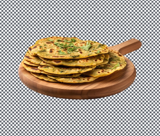 Delicioso pan plano Methi Paratha aislado sobre un fondo transparente