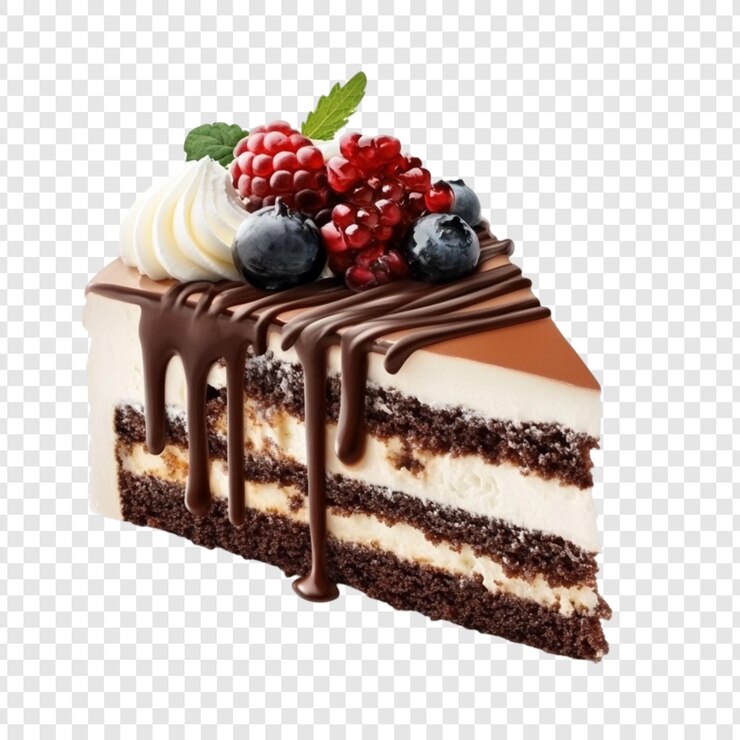 PSD delicioso pastel de chocolate con bayas y crema