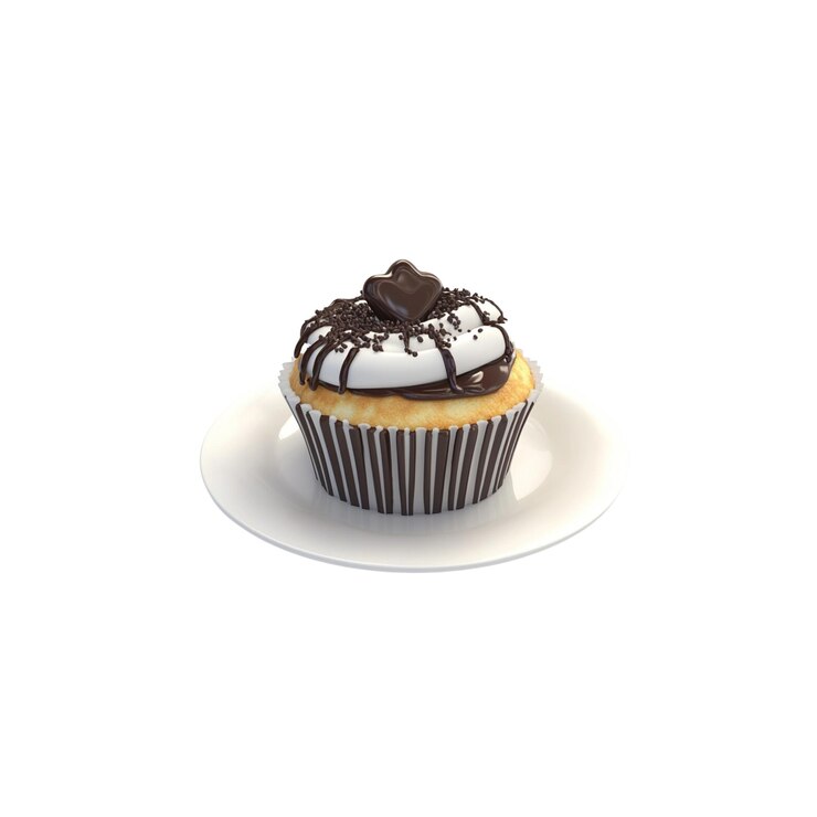 PSD delicioso pastel de chocolate con decoración de corazón en plato blanco