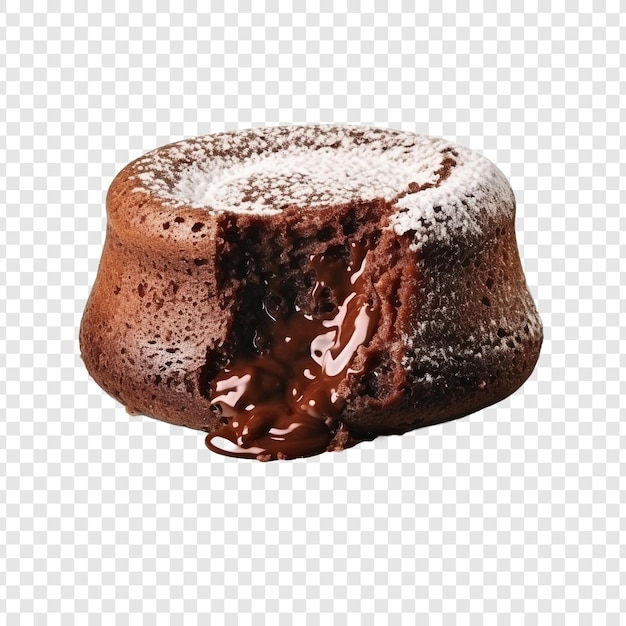 PSD un delicioso pastel de lava de chocolate aislado sobre un fondo transparente