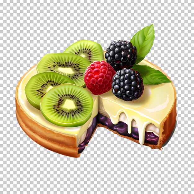 PSD delicioso pastel de moras y kiwi aislado sobre fondo transparente