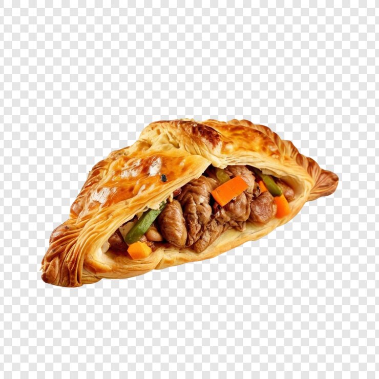 PSD delicioso pastel sabroso de carne de res, setas y pastel de mano de zanahoria