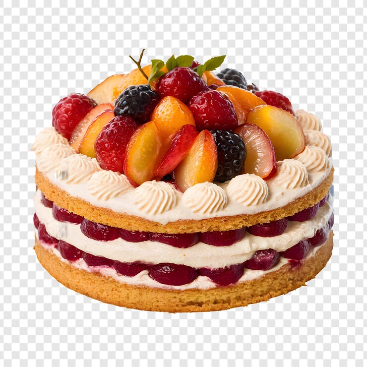 PSD delicioso pastel de vainilla decorado con bayas aisladas sobre un fondo transparente
