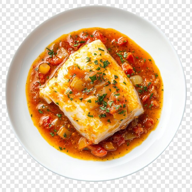 PSD delicioso peixe branco em molho de tomate