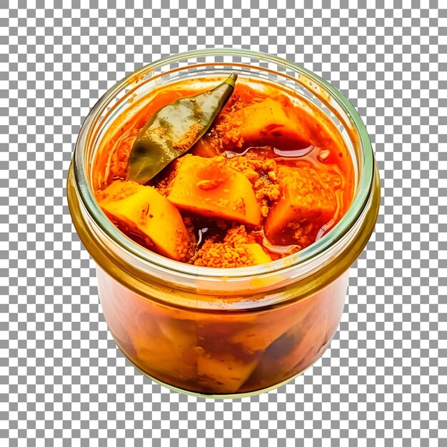 PSD delicioso pepinillo de mango en tarro de cristal con fondo transparente