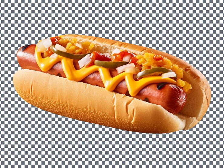 PSD delicioso perrito caliente clásico aislado sobre fondo transparente