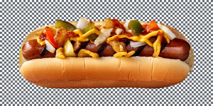 PSD delicioso perrito caliente de salchicha gourmet aislado sobre fondo transparente