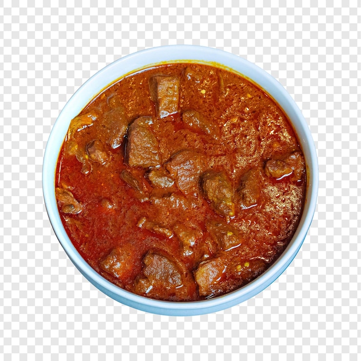 PSD delicioso y picante curry de carne de res servido en un cuenco