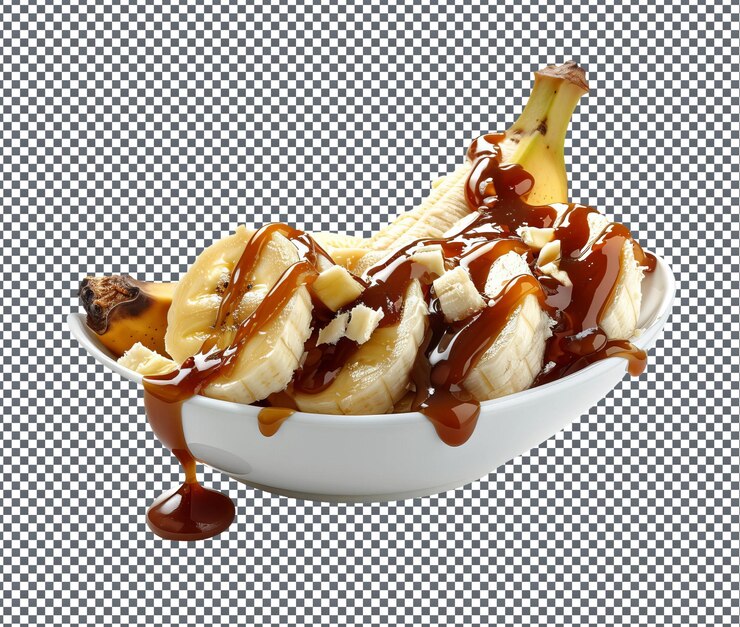 PSD delicioso plátano caramelizado aislado sobre un fondo transparente