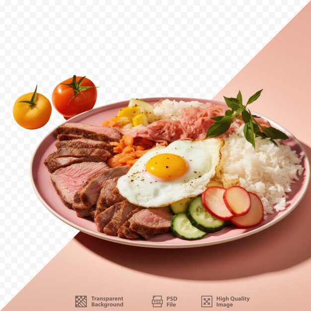 PSD delicioso plato de carne con arroz de huevo y verduras