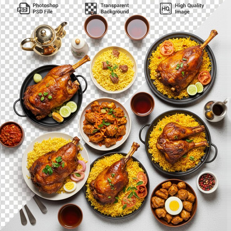 Delicioso plato de cordero y arroz de Oriente Medio listo para servir en una mesa blanca