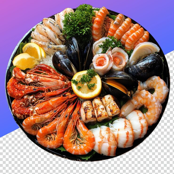PSD delicioso plato de mariscos ideal para catering y eventos