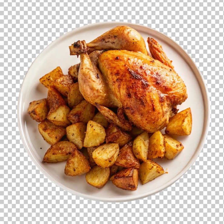 PSD delicioso plato de pollo y patatas sobre un fondo transparente