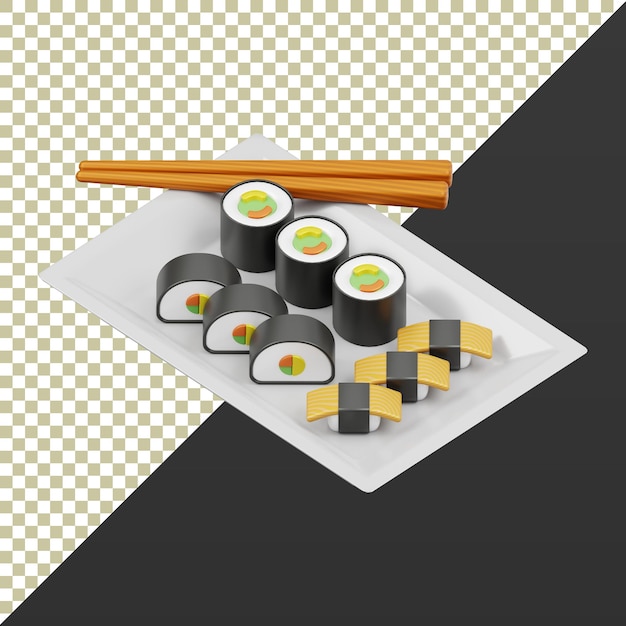 Delicioso plato de sushi en fondo aislado y transparente