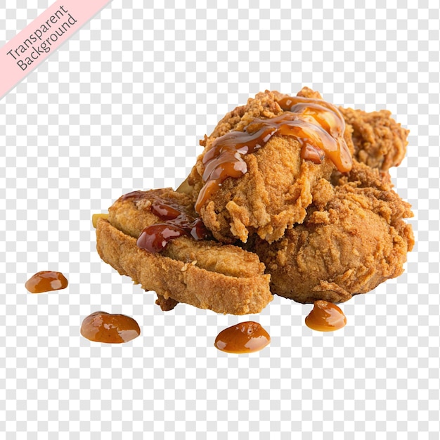 Delicioso pollo frito con papas fritas aisladas en un fondo transparente